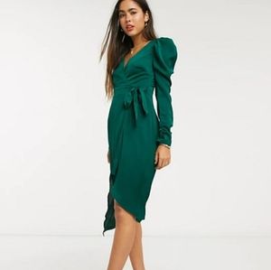 NWT ASOS by Liquorish Puff Sleeve Wrap Dress